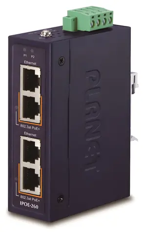 Planet IPOE-260 / Priemyselný PoE injektor / IEEE 802.3at / 36/72W / DIN / IP30 / -40~75°C