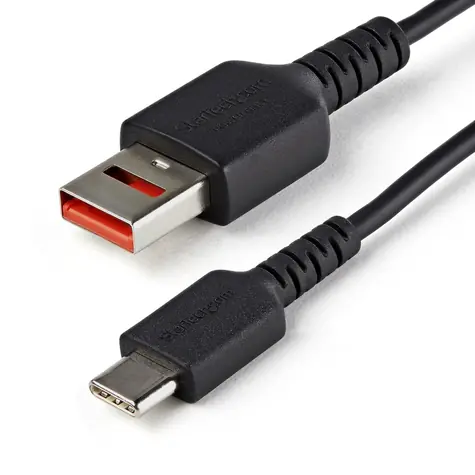 StarTech čierna / Bezpečnostný nabíjací adaptér / USB-A - USB-C / 12 W / 1 m