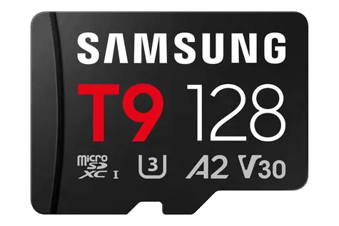 Samsung T9 čierna / Pamäťová karta microSDXC / 128 GB + SD adaptér / UHS-I U3 / Class 10, V30, A2 / čítanie: 200 MB/s