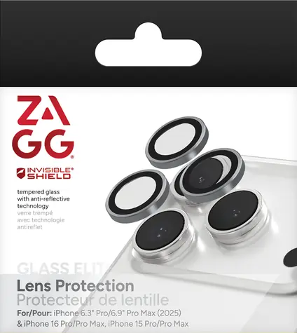 ZAGG InvisibleShield Premium strieborná / Ochrana šošoviek fotoaparátu / Apple iPhone 17/16/15 Pro/Pro Max / Tvrdené sklo