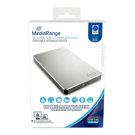 MediaRange MR997 strieborná / Externý HDD / 2 TB / 2,5" / USB 3.0