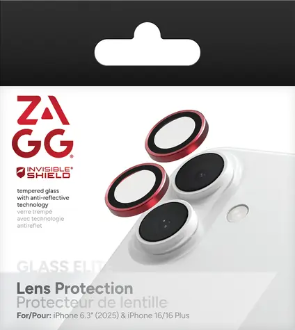 ZAGG InvisibleShield Premium Camera červená / Ochrana šošoviek fotoaparátu / iPhone 17/16/16+ / 2 ks