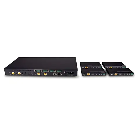 Lindy HDBaseT Matrix 4x4 čierna / HDBaseT extender / 4K 60Hz / 150 m / Cat.6 / HDCP 2.2