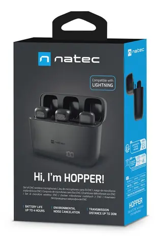 Natec Hopper Lightning čierna (NMI-2256) / Klopový mikrofón / sada 2 ks / bezdrôtový / dosah 30 m / výdrž 4 h