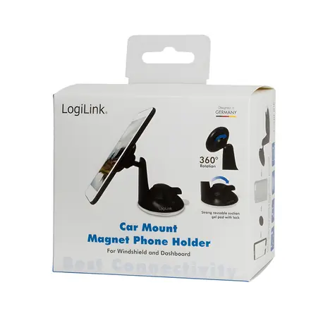 LogiLink magnetický držiak na mobil do auta čierna / Držiak / Prísavka / 360° / 4-6" / plast