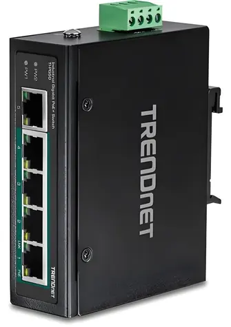 Trendnet TI-PG50 / Priemyselný switch / 5 portov / 4X Gigabit PoE+ / 120W / L2 unmanaged / DIN-Rail