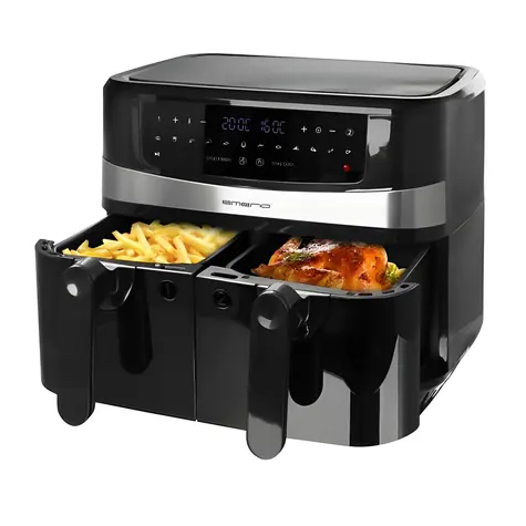 Emerio SMART Fryer čierna / Teplovzdušná fritéza / Dual Zone / 4,5 +4,5 l / 2400 W / Cool Touch