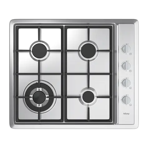 IsEasy MGBS-604D nerez / Plynová varná doska / 4 horáky / 7,8 kW / NG/LPG / liatinové rošty