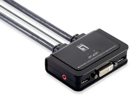 LevelOne KVM-0260 čierna / KVM switch / 2 porty / USB / DVI-I / 1920x1200