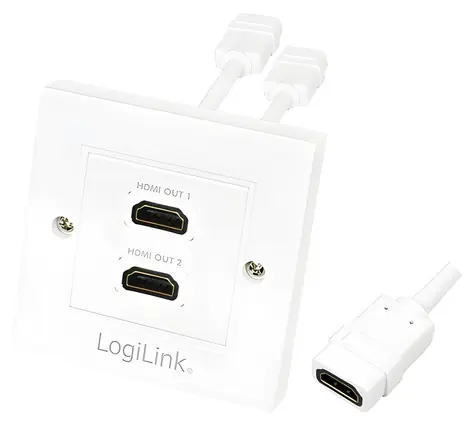 LogiLink HDMI zásuvka 2-portová biela / Nástenná zásuvka / HDMI 1.4 / 4K/30Hz / pozlátené konektory