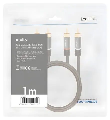 LogiLink RCA čierna / Kábel RCA / 2x RCA - 2x RCA / 1 m / pozlátený