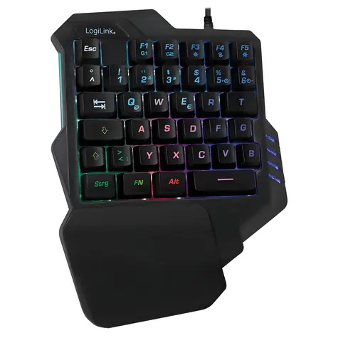 LogiLink Herná klávesnica pre jednu ruku čierna / Klávesnica / Mini / Drôtová / USB / RGB podsvietenie