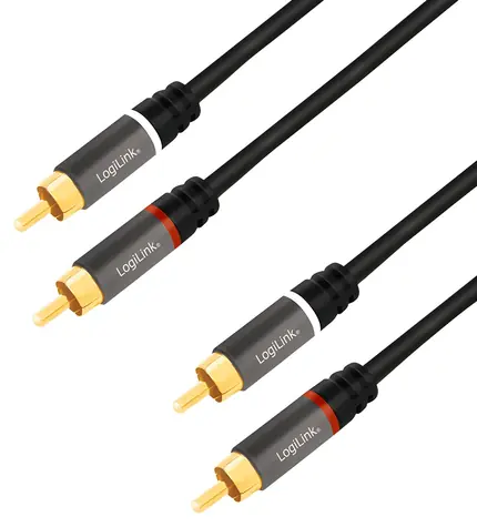 LogiLink audio kábel 2x RCA - 2x RCA 5m čierna / Kábel / Pozlátené konektory / Tienený