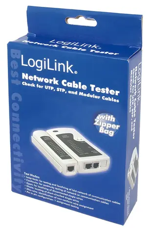 LogiLink WZ0010 / Tester sieťových káblov / RJ11 / RJ12 / RJ45 / 9 LED / batéria 9V