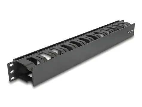 DeLock 19" Kabelmanagement panel čierny / Panel pre správu káblov / 1U / plast / snímateľná predná krytka