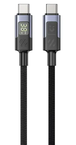 Unitek nabíjací kábel USB-C - USB-C s displejom čierna / Nabíjací kábel / PD 60W / opletený / 3 m