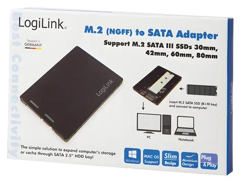 LogiLink AD0019 čierna / Adaptér M.2 - SATA / Pre M.2 SSD 2230-2280mm / 100,4x70x7 mm