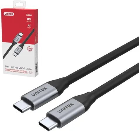 Unitek C14091ABK strieborná / Kábel / USB-C (M) - USB-C (M) / 2 m