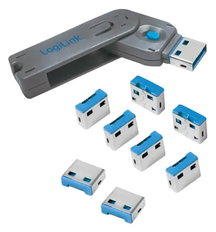 LogiLink AU0045 modrá / Blokovač USB portov / 8 ks + kľúč / USB Typ-A