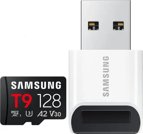 Samsung T9 128GB čierna / Pamäťová karta microSDHC / UHS-I U3 / Class 10 / 200/130 MB/s / + USB adaptér