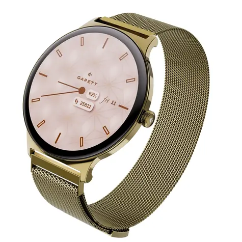 Garett Verona 2 zlatá / Chytré hodinky / AMOLED / Bluetooth hovory / IP68 / MESH remienok