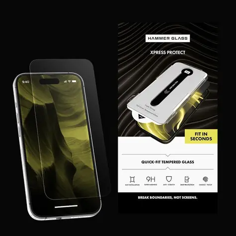 Hammer Glass Xpress Protect iPhone 16 Pro/17 / Ochranné sklo / 9H / s inštalačným rámčekom
