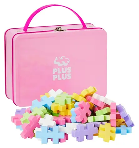 PLUS- PLUS Stavebnica Big Kufrík Pastel / 70 dielikov / kovový kufrík / od 1 roka