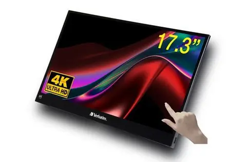 17,3" Verbatim PMT-17-4K čierna / Prenosný monitor / IPS / dotykový / 4K 3840x2160 / 400 cd/m2 / USB-C