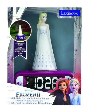 LEXIBOOK Budík Frozen Elsa / Nočné svetlo / Podsvietený LCD displej / Zvuky Frozen / Funkcia odloženia