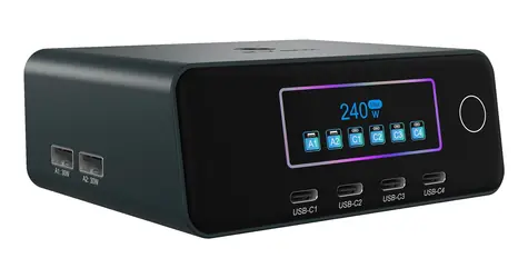 Icy Box Diamond Charge 2401 čierna / GaN nabíjačka / 240 W / LCD displej / 4X USB-C, 2x USB-A
