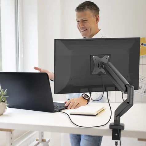 J5Create Ergonomický držiak monitora čierna / Držiak monitora / 17-32" / nosnosť 8 kg / náklon -45-90 ° / rotácia 360°