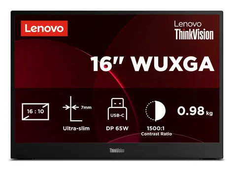 16" Lenovo ThinkVision M16 čierna / Monitor / IPS / WUXGA / 60Hz / USB-C