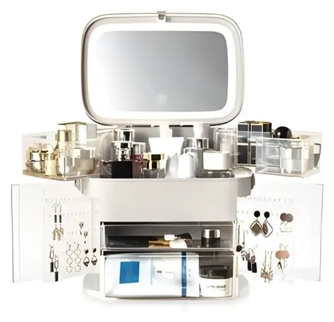 RIO Ultimate Beauty Storage Box / Kozmetický úložný box so zrkadielkom / stmievateľné LED osvetlenie