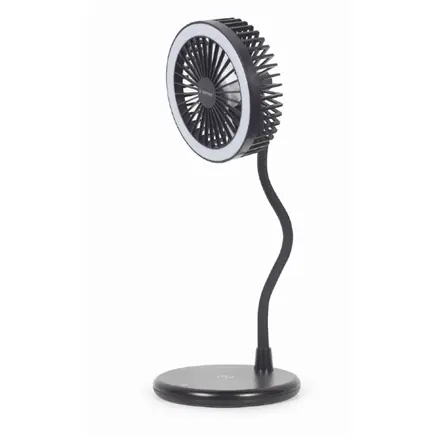 Gembird LED lampa s bezdrôtovou nabíjačkou 3v1 čierna / Stolná LED lampa / Bezdrôtová nabíjačka 10W / ventilátor
