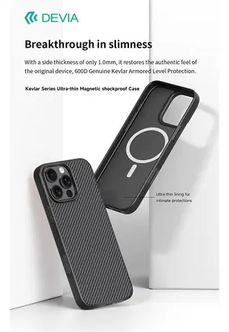 Devia Kevlar Magnetic iPhone 16 PLUS čierna / Ochranný kryt / Ultratenký / Odolný proti nárazu