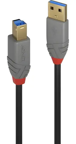 Lindy Anthra Line USB-A - USB-B 1m čierna / Kábel USB / USB 3.2 Gen 1 / 5 Gbit/s