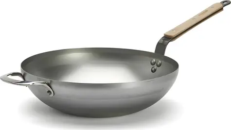 De Buyer Wok panvica Mineral B Bois / Oceľová / Drevená rukoväť / 32 cm