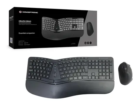 Conceptronic ERGO PT čierna / Bezdrôtová klávesnica a myš / Ergonomická / 2.4 GHz / PT layout