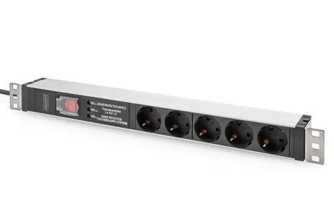 Digitus PDU 1U 5x Schuko čierna / Zásuvková lišta / 230V/16A / kábel 2 m / hliníkové telo / vypínač