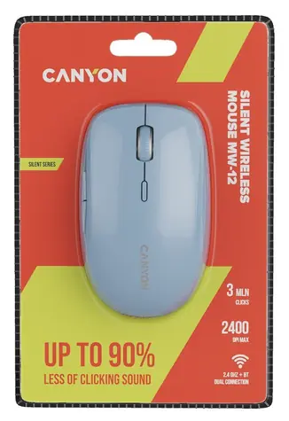 Canyon MW-12 sivá / Optická bezdrôtová myš / 2v1 / tichá / 800-2400 DPI / 6 tlačidiel