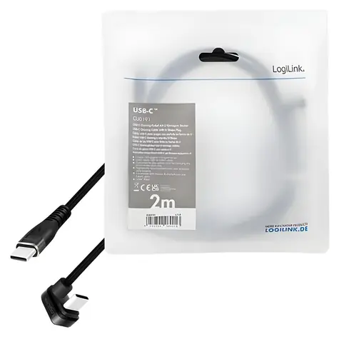 LogiLink USB-C - USB-C 2m čierna / Kábel / USB-C (M) 180 ° - USB-C (M) / opletený / USB 2.0 / PD 60W