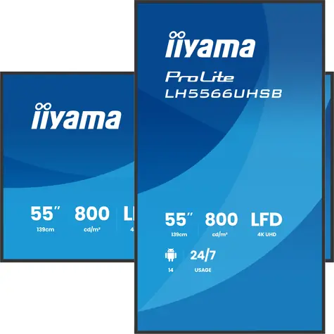 55" iiyama LH5566UHSB-B1 čierna / Monitor / VA / 4K UHD / 800 cd/m2 / 2x HDMI / WLAN