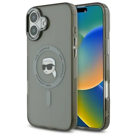 Karl Lagerfeld IML Karl Head Metal Frame čierna / Zadný kryt / MagSafe / iPhone 16 PLUS