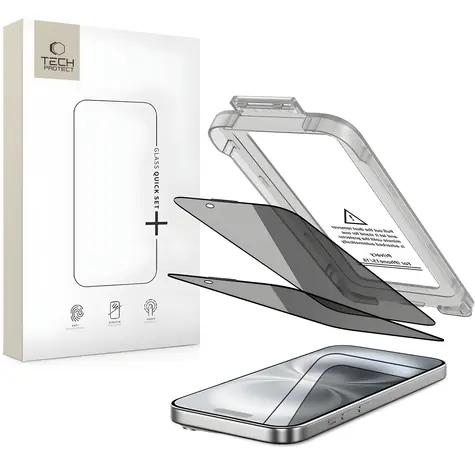 Tech-Protect Quick Set Spy+ / Ochranné sklo / Privacy / 2 ks / iPhone 15, 16