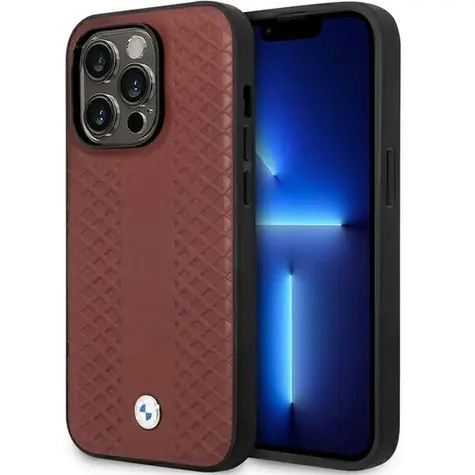 BMW Leather Diamond Pattern pre iPhone 14 Pro Max 6,7" bordó / Zadný kryt / Kožený / Diamantový vzor