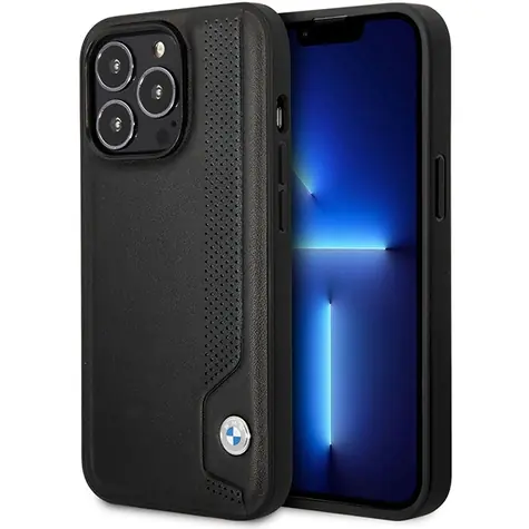 BMW Leather Blue Dots pre Apple iPhone 14 Pro Max čierna / Zadný kryt / Koža / Hardcase
