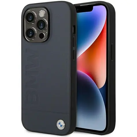 BMW Leather Hot Stamp pre iPhone 14 Pro Max tmavo modrá / Zadný kryt / Koža / MagSafe