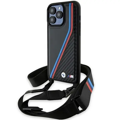BMW M Carbon Tricolor kryt s opaskom pre iPhone 15 Pro Max čierna / Kryt