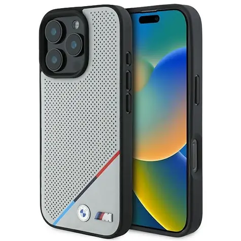 BMW M Perforated Tricolor Line pre iPhone 16 Pre šedá / Zadný kryt / MagSafe