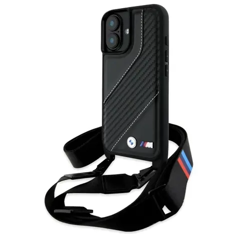 BMW M Edition Carbon Stripe & Strap čierna / Puzdro / pre Apple iPhone 16 PLUS